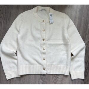 Abercrombie & Fitch Cream Knit Cardigan Sweater Gold Knit Buttons NWT Size S